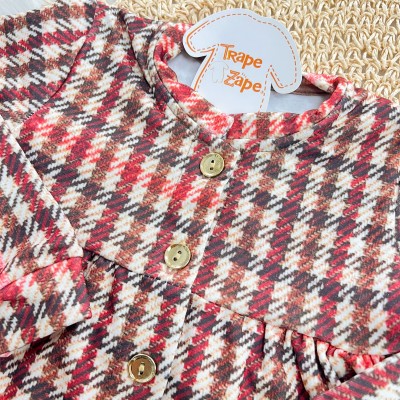 Conj. Batinha Manga Longa Xadrez e Calça Legging - Areia e Marrom